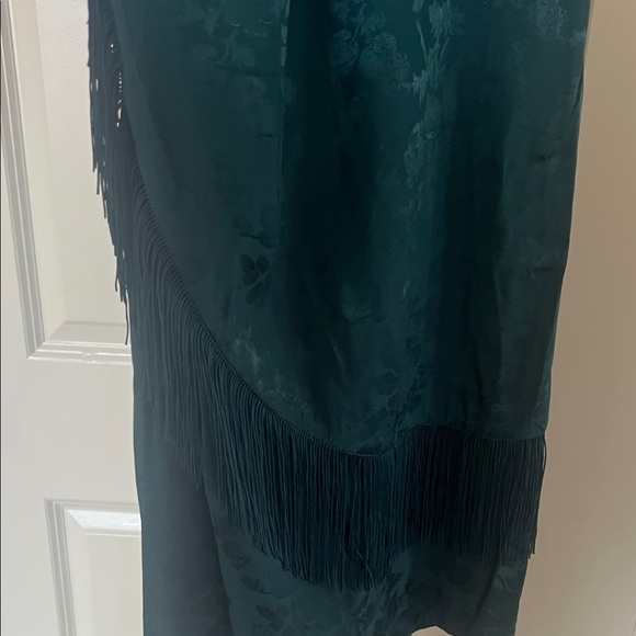 Anthropologie - Teal Jacquard Patterned Fringe Wide-Leg Trouser Pants - 14 - Picture 7 of 13